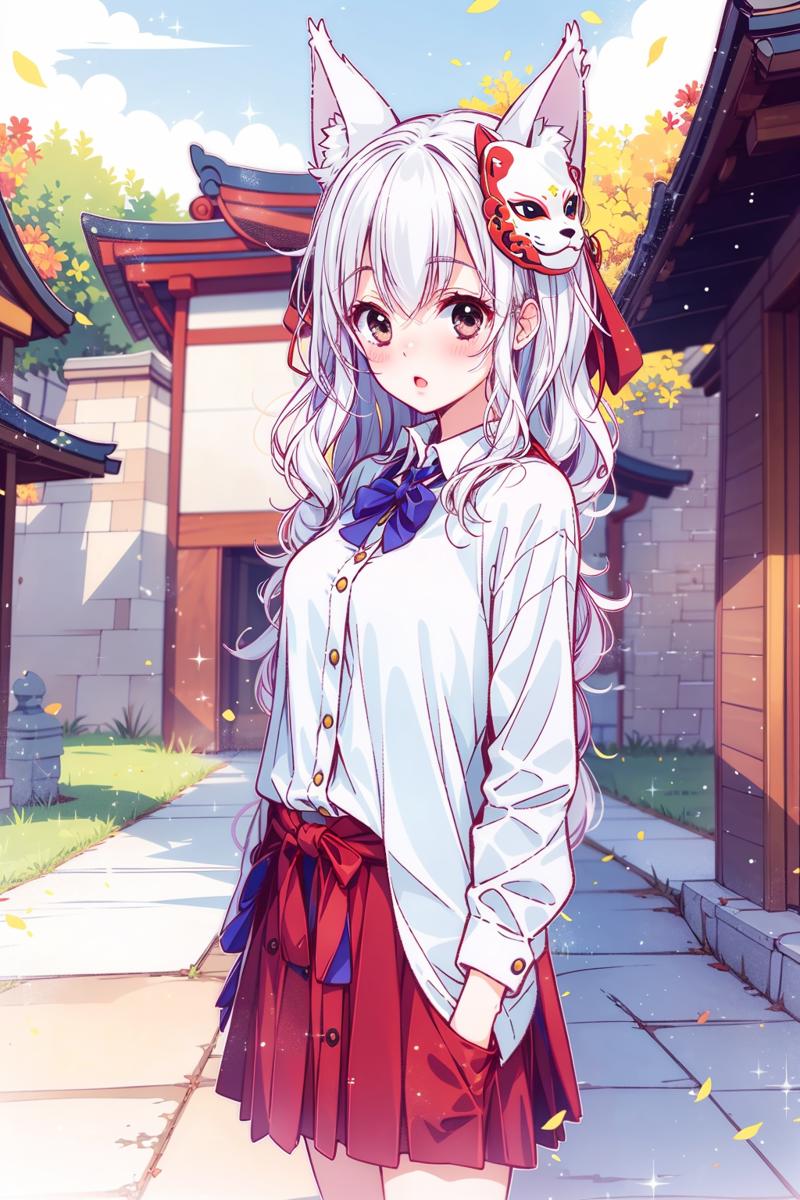 13093-1299577009-1girl, solo, black eyes, white hair, fox mask, chihaya (clothing),hakurei shrine, sakurame,.png